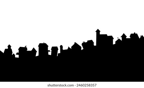 Black silhouette town isolated white vector illustration. House background building design and abstract landscape outline with roof. Urban street horizontal outdoor structure.