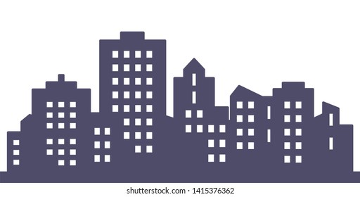 Black silhouette of town, vector icon, logo, banner