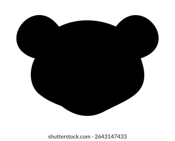 Black silhouette of toy bear head, isolated on white background, graphic illustration. concept of cute animal, logo design, wildlife symbol, design element.
