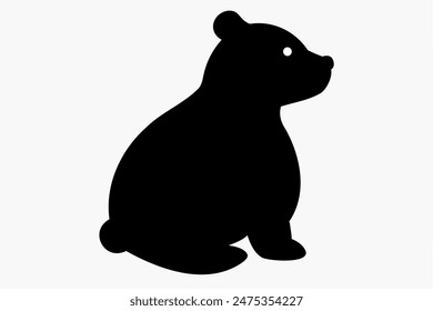 Black silhouette of toy bear in profile isolated on a white background. Cute baby plush bear. Concept of kids toys, childhood, fun, game, playtime, minimalist design. Print, icon, design element