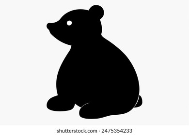 Black silhouette of toy bear in profile isolated on a white background. Cute baby plush bear. Concept of kids toys, childhood, fun, game, playtime, minimalist design. Print, icon, design element