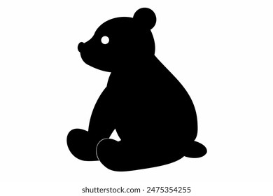 Black silhouette of toy bear in profile isolated on a white background. Cute baby plush bear. Concept of kids toys, childhood, fun, game, playtime, minimalist design. Print, icon, design element