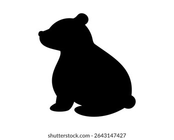 Black silhouette of toy bear in sitting pose, isolated on white background, graphic illustration. concept of wild animal, icon, logo, design element, decorative art.