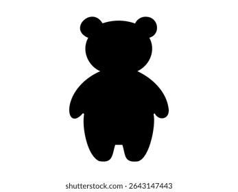 Black silhouette of toy bear in standing pose, isolated on white background, graphic illustration. concept of stuffed toy, cute animal, icon, logo, design element.