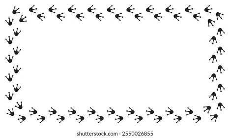 Black silhouette track of chicken paw prints. Frame with paw prints of chicken and bird for decoration. Chicken paw prints border on white background. EPS Vector