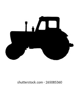 Black silhouette of a tractor on a white background