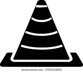 A black silhouette of a traffic cone with three horizontal white stripes, typically used for road safety and construction.