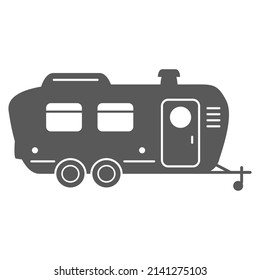 Black silhouette trailer Rv.Home camper.Symbol for a mobile application or website.Isolated on white background. Vector flat illustration.