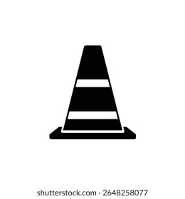 A black silhouette of a training cone with two white stripes is shown against a white background The icon is simple and minimalist in style