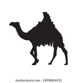 A black silhouette of a traveler riding camel  ,camel silhouette vector.
