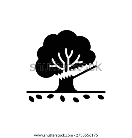 Black silhouette of tree being cut down with axe environment destruction concept