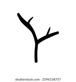 A black silhouette of a tree branch featuring several twigs. The design is minimalistic with clean lines on a white background, suitable for various graphic applications.