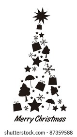 black silhouette tree christmas isolated  over white background. vector