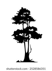 Black Silhouette of tree. Forest plant with branches with foliage. Ecosystem and flora. Beautiful element for landscape decoration. Flat vector illustration isolated on white background