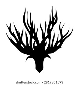 A black silhouette of a tree with intricate, twisting branches and no leaves, emphasizing natural shapes and organic forms.