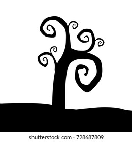 Black silhouette of tree isolated on white background. Vector illustration, clip art.