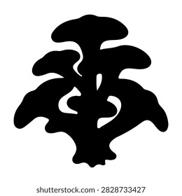 A black silhouette of a tree with large, broad leaves, emphasizing natural shapes and organic forms against a plain background.