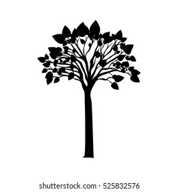 black silhouette tree with leafy branches