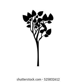 black silhouette tree with leafy branches