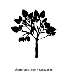 black silhouette tree with leafy branches