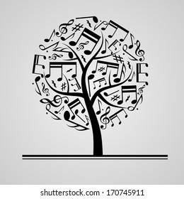 Black silhouette of tree with leaves. eps10