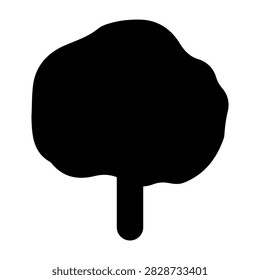 A black silhouette of a tree with lush foliage and sturdy trunk, isolated on a plain background, emphasizing natural shape and structure.