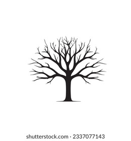 Black silhouette of a tree on isolated white background. Vector illustration. 