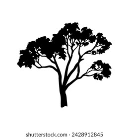 Black silhouette of a tree side view isolated

