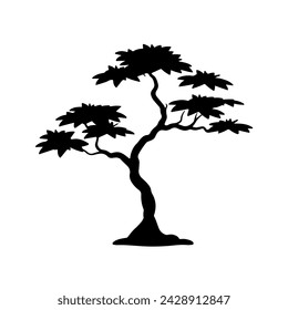 Black silhouette of a tree side view isolated

