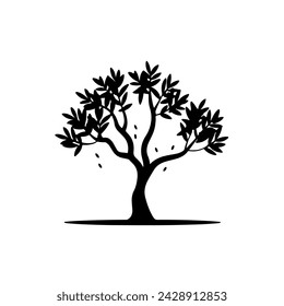 Black silhouette of a tree side view isolated

