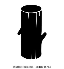 A black silhouette of a tree stump with a few branches, isolated on a white background, emphasizing natural wood texture and organic shape.