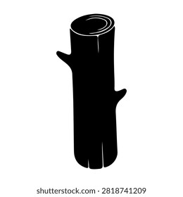 A black silhouette of a tree trunk with small branches, isolated on a white background, emphasizing natural growth and forestry themes.