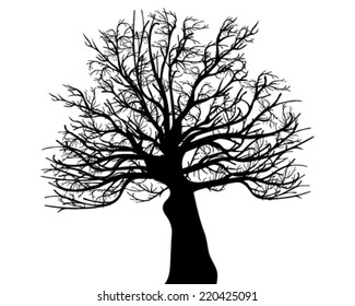 Black silhouette  of tree, vector illustration