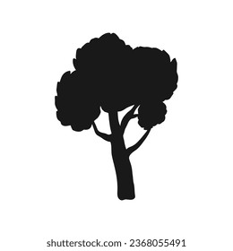 Black silhouette of tree. Vector illustration of forest icon and symbol isolated on white background