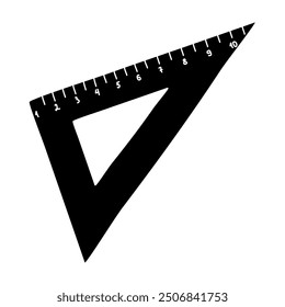 Black silhouette of triangular ruler, glyph icon flat vector