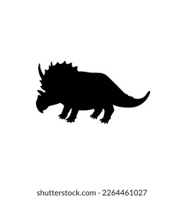 Black silhouette of triceratops flat style, vector illustration isolated on white background. Ancient herbivorous dinosaur, design element, prehistoric creature