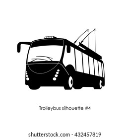 Black silhouette of trolley bus on a white background. Vector illustration