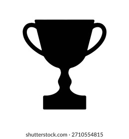 A black silhouette of a trophy cup with two handles and a pedestal base on a white background. Scalable vector format suitable for print and digita...