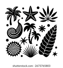 Black Silhouette Tropical Beach Elementos océano de verano