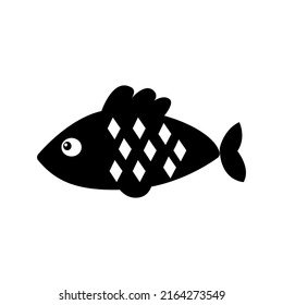 Black silhouette of tropical fish isolated single object on white background. Underwater sea life design element. Pet store icon or logo. Summer clip art. Aquarium tank. Simple flat cartoon style.