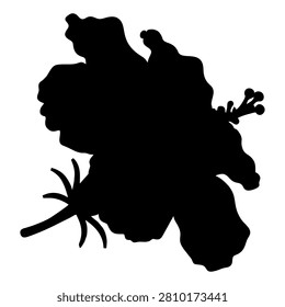 A black silhouette of a tropical island featuring lush vegetation, trees, and natural landscape elements against a plain background.