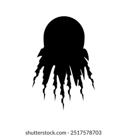 Black silhouette tropical jellyfish. Vector illustration, icon