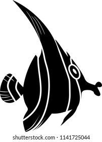 Black silhouette of tropical sea aquarium fish