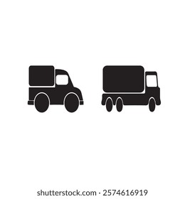 Black silhouette truck  icon Car and cargo and cabin Vector illustration