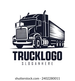 Black silhouette truck logo and icon with truck vector illustration.rucking company ready made logo