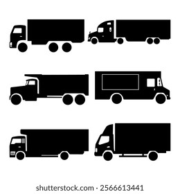 Black silhouette truck logo icon. Car and cargo and cabin