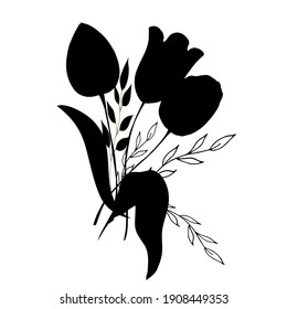 Black silhouette of a tulips. Vector illustration.