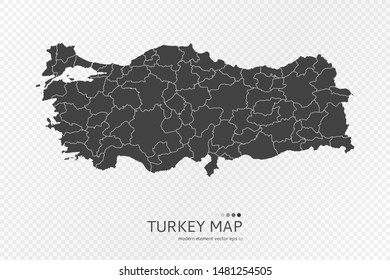 Black silhouette of Turkey map on transparent background. EPS10 vector file organized in layers for easy editing.