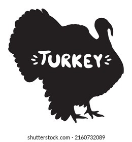 
Black silhouette of a turkey with typography element. Illustration in a flat style. Vector. Icon.