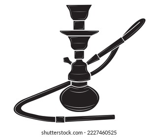 Black silhouette  of Turkish hookah in isolate on white background.Vector illustration.
